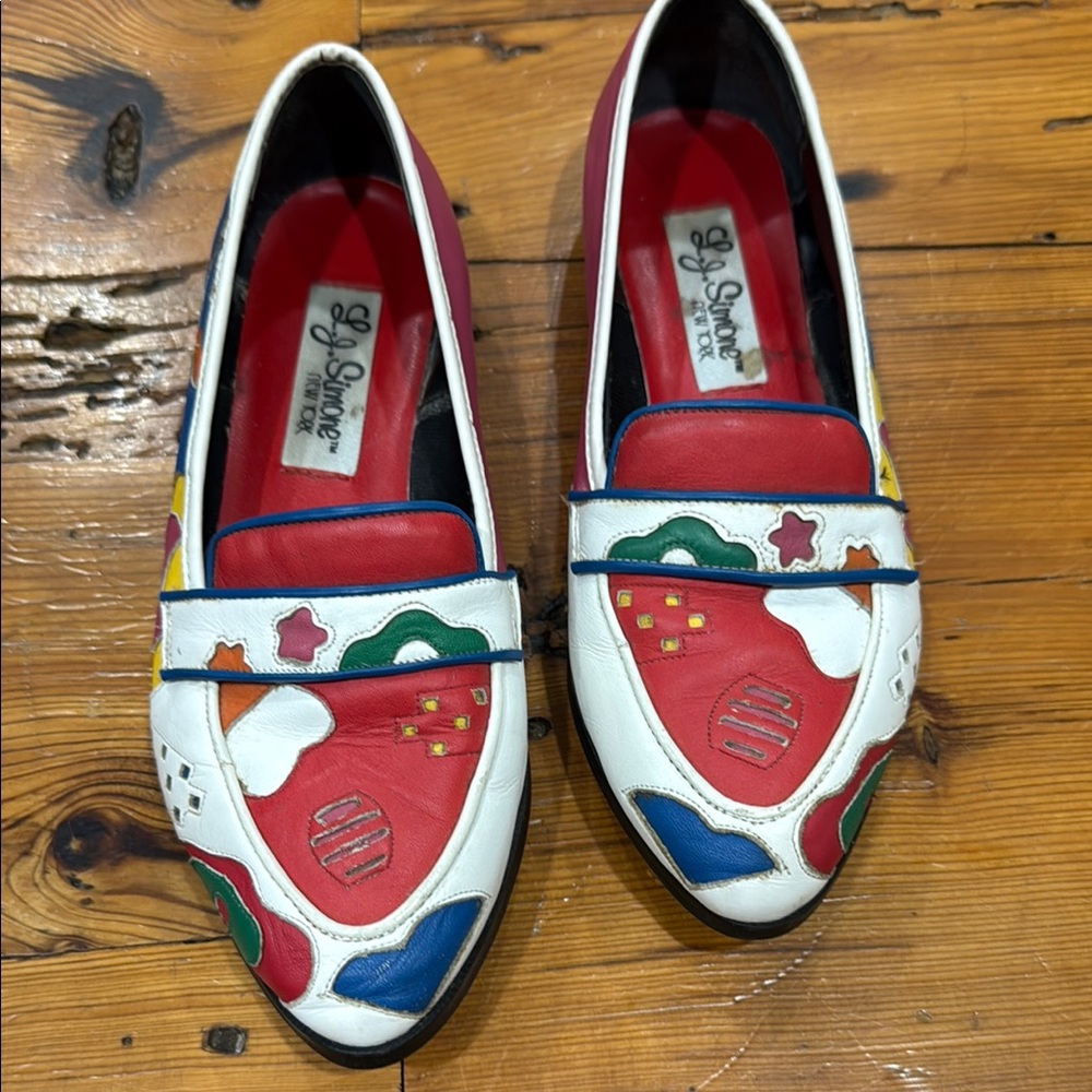 L.J. Simone Red, White, Blue, Green Flat Funky Loafers Size 8.5